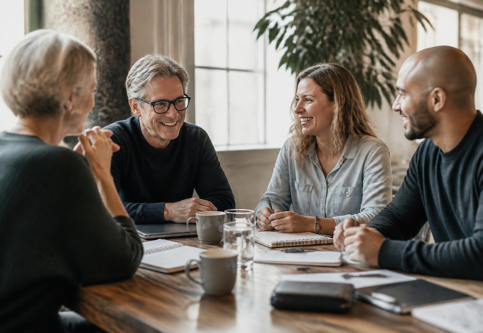 Local business leaders working together around a table